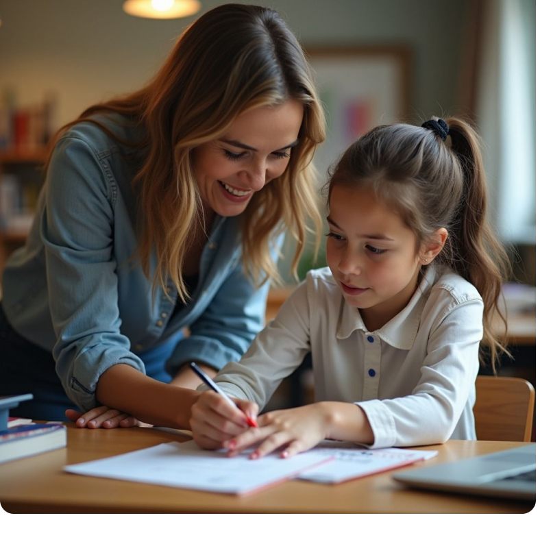 Volunteer helping a child study